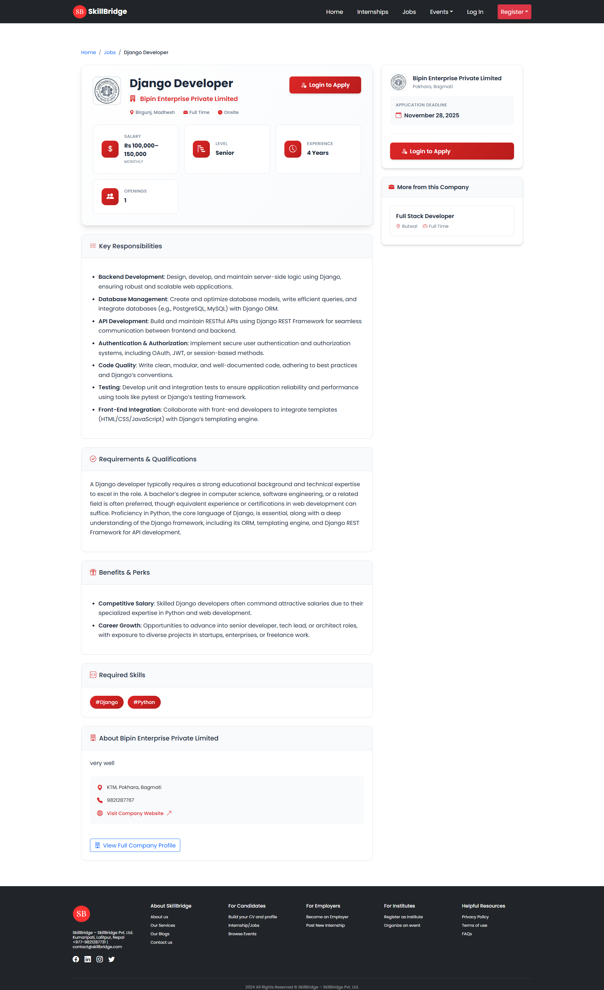 Job or Internship Detail Page